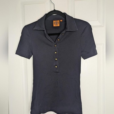 Tory Burch Dark Blue Button-Up Polo Size XS