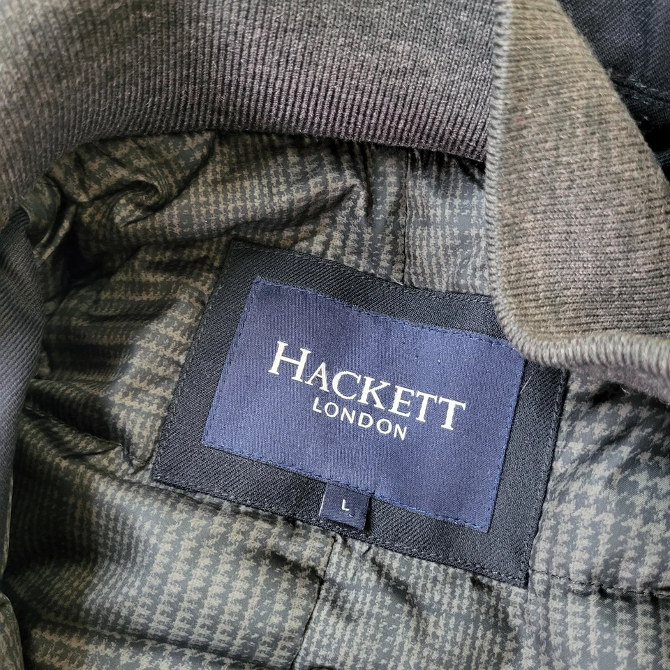 Chaqueta Hackett London Acolchada Doble Pecho Para Hombre Grande Azul Marino Lana Lluvia Foto 3 de 4