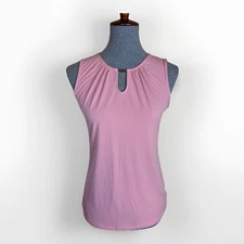 New York and Company Women's Small Blouse Solid Pink Blush Keyhole Neck