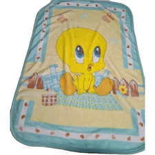 Vintage Baby Looney Tunes Plush Crib Infant Blanket Tweety Bird  2001