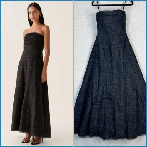 Aje Soundscape Black Maxi Size AU 8 US 4 Strapless Tiered Ruffle Long Formal