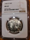 1945-D Walking Liberty Half Dollar   NGC MS 64