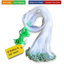 Cast Nets 4.5ft-10ft Radius|3/8",1/2",1" Mesh for Fishing with Chain Bottom, ...