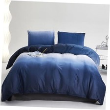 Blue White Gradient Velvet Bedding Set King - Modern Plain Royal Blue Soft
