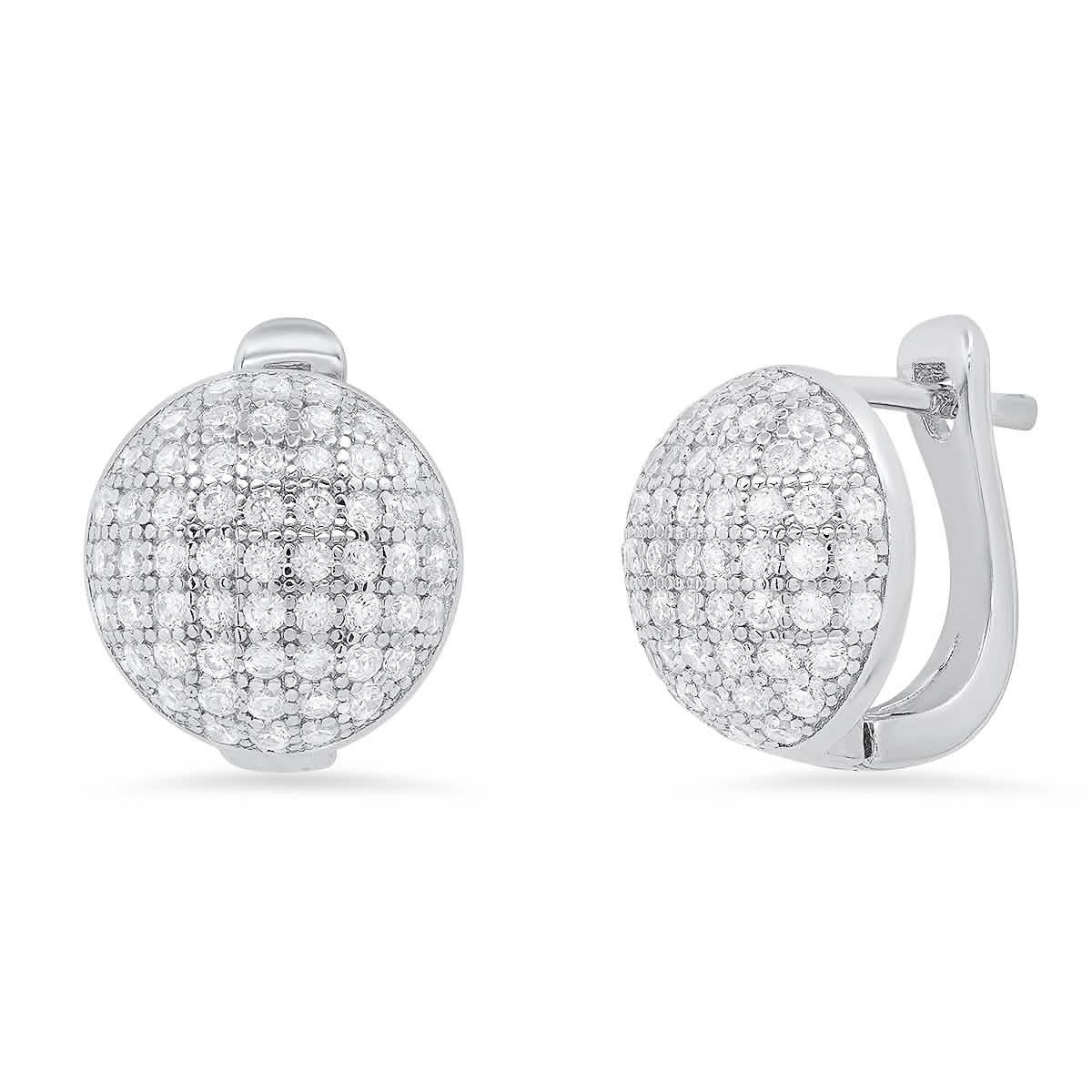 Ladies Sterling Silver and Simulated Diamonds Round Huggie Earrings