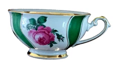 Vtg.Royal Heidelberg Winterling Bavaria Green/Gold Pink Roses Tea Cup/Saucer Set