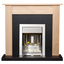 Image of Adam Southwold Fireplace in Oak & Black with Helios Electric Fire in Brushed ...