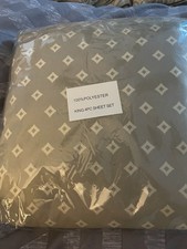 King 4pc Polyester Sheet Set - Gray/White Geometric Pattern Bedding Set