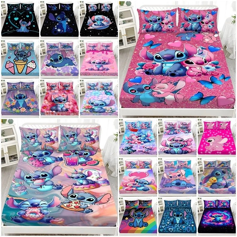 Lilo & Stitch Bed Decor Fitted Sheet Set Single/Double/King/Super King Size Gift