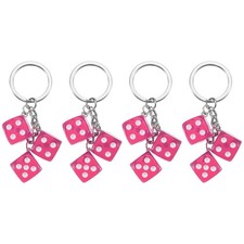 4pcs Lucky Dice Keychain Charm, Resin Dice Keyrings with 3 Pendants, Rose Red