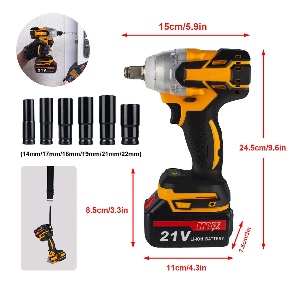 21V Llave De Impacto 1/2 Inalambrica Pistola Con Bateria y Cargador En Oferta - Imagem 3 de 4