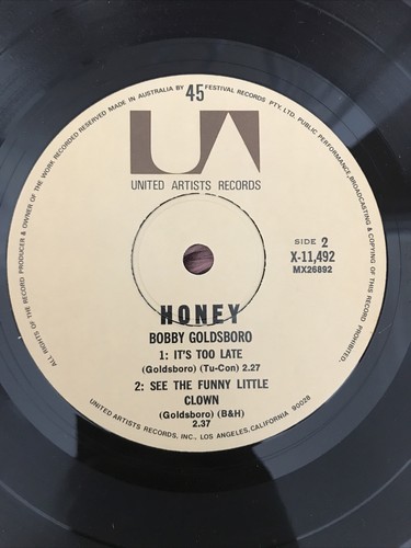 Honey by Bobby Goldsboro Unites Artist Vinyl Records 45 rpm - Picture 10 of 10