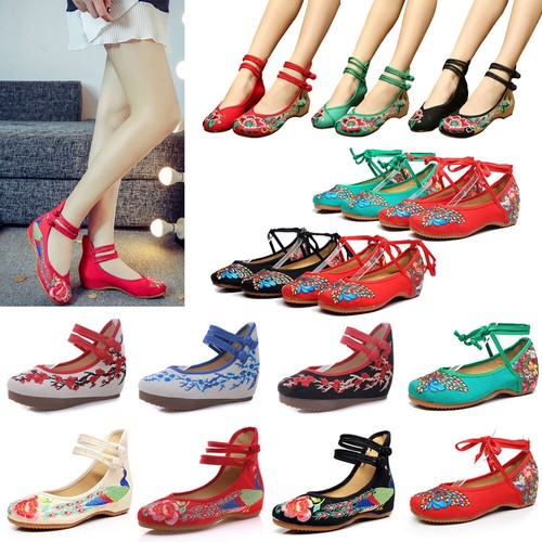 Chinese Embroidered Floral Shoes Women's Ballerina Mary Jane Flat ...