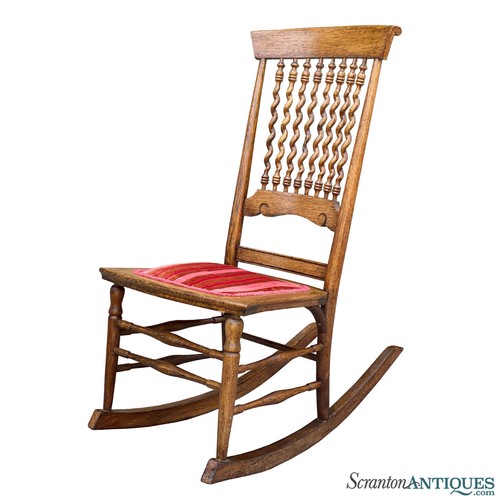 Antique Victorian Quartersawn Oak Barley Twist Rocking Chair