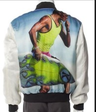 Ex Infinitas Men White Surfer Bomber Jacket Size: L