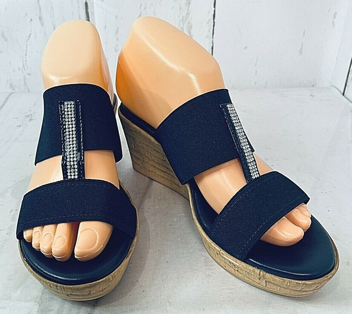 Italian Shoemakers Women's Size Blue Wedge Sandals with Rhinestones  1169D3