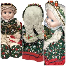 American Happy Kids Mop Head Doll Girls Christmas Holiday Vtg 70s Pig Tails Cute