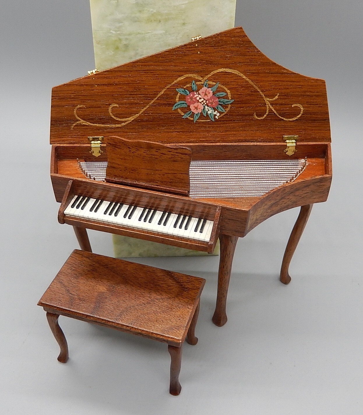 Vtg OOAK Hand Painted Harpsichord W Bench CMS Artisan Dollhouse