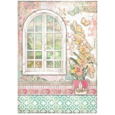 Stamperia A4 RICE PAPER - ORCHIDS AND CATS - WINDOW, Yellow Orchid, Decoupage