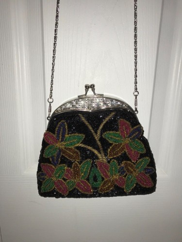 Vintage Flower Style Dazzle & Bling Glass Beaded Evening Clutch Purse Handbag - Picture 9 of 10