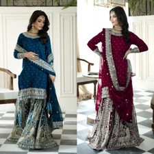 PAKISTANI INDIAN DESIGNER SHARARA SUIT EID COLLECTION GHARARA SUIT KURTI PLAZZO