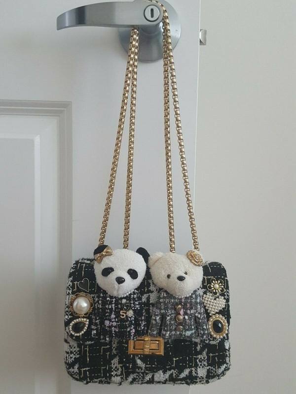 GIRLS DECORATIVE BEARS SHOULDER PURSE WITH CHAIN STRAP - NO.5 ON PURSE