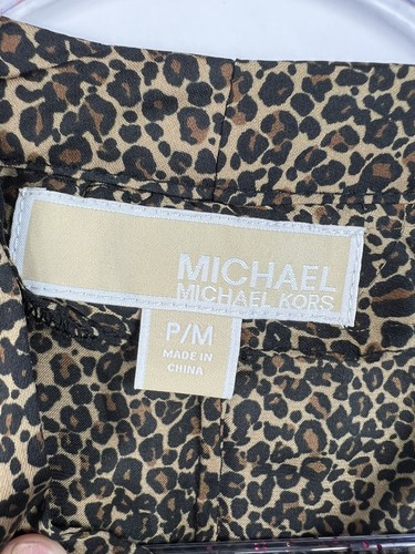 Michael Kors Blouse Women's Size PM Animal Print Tie V-Neck Elastic Long Sleeve - Picture 3 of 9