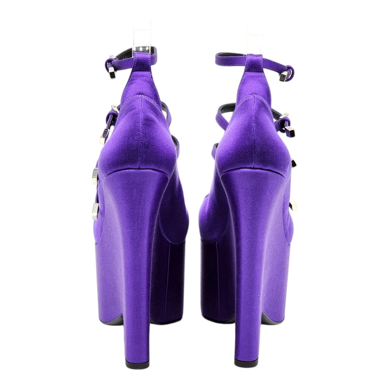 Versace Tempest décolleté plateau in raso con cinturino viola EU 41 US 11 nuove $1445