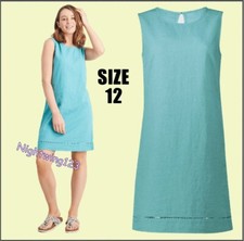 TU Size 12 Teal Green Shift Dress Linen Rich Sleeveless Short Round Neck Summer