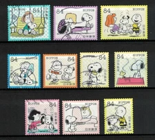 JAPAN 2023 SNOOPY & FRIENDS PEANUTS COMIC COMP. SET OF 10 STAMPS IN FINE USED