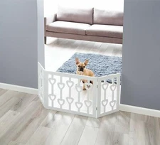 White Wooden Hearts Folding Pet Gate - Free Standing Indoor / Outdoor Dog Fence