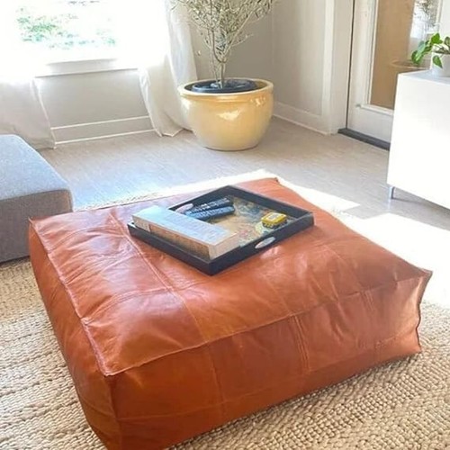 Moroccan Genuine Leather Pouffe Footstool Handmade Ottoman Pouf New Boho Brown - Picture 4 of 6