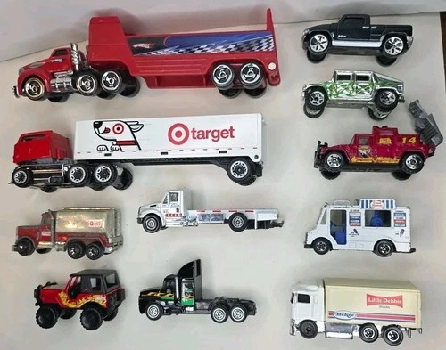 11 Vintage RARE Hot Wheels Matchbox Lot Semi Cargo Truck Trailer Jeep Van Mix