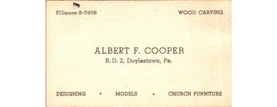 Albert F. Cooper Wood Carving Doylestown PA Business Card 1950s Bucks Co