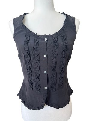 The Limited Silk Blouse Women's Small Black Y2K Milkmaid Coquette Romantic