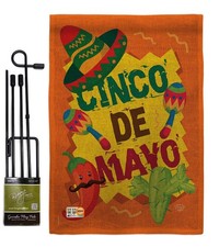 Cinco de Mayo Garden Flag Set with Stand Double-Sided Burlap Fiesta