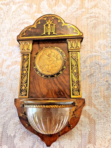 Beautiful Vintage Wood and Brass Holy Water Font with Mother and Children