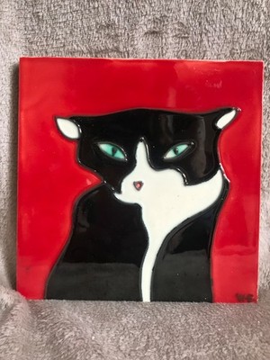 Schwarze Katze Keramikfliese Untersetzer 8x8 Zoll Grafiker Studio Kanada Wandkunst