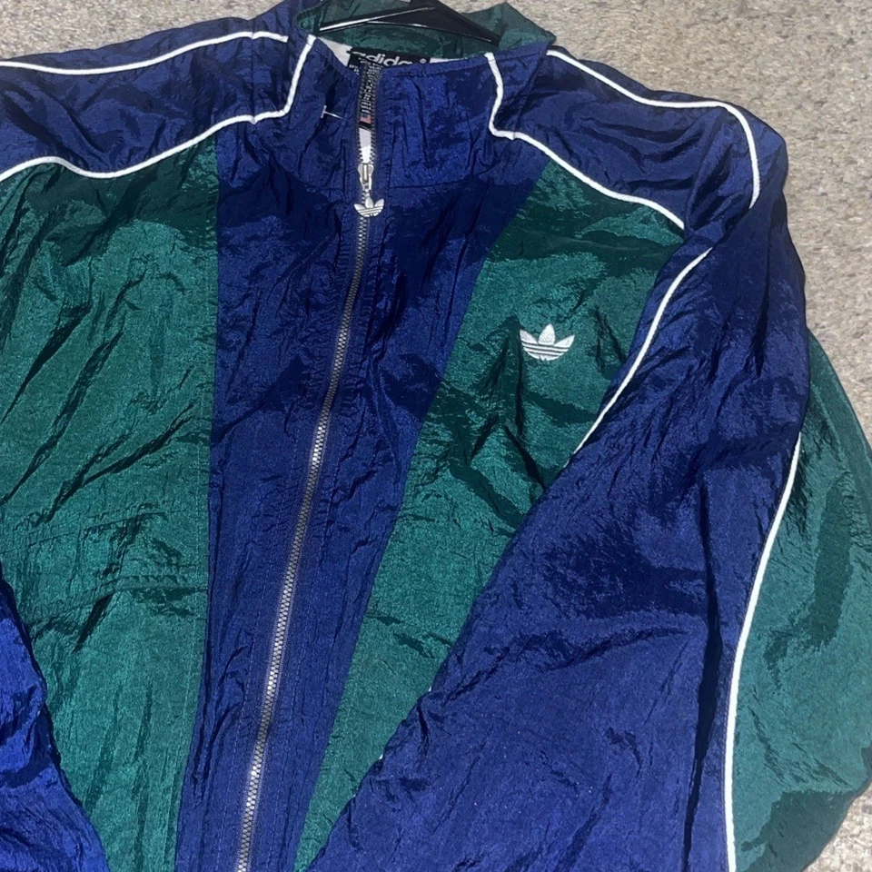 Conjunto de chaqueta/pantalón cortavientos vintage Adidas talla Y2K para mujer M azul/verde Foto 2 de 4