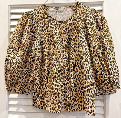 Nwt Zara Leopard Tier Druck Bluse Oberteil Zw Sammlung Größe M Blend Baumwolle