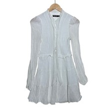 Nasty Gal Pleated Ruffle Mini Long Sleeve Dress size 0 White