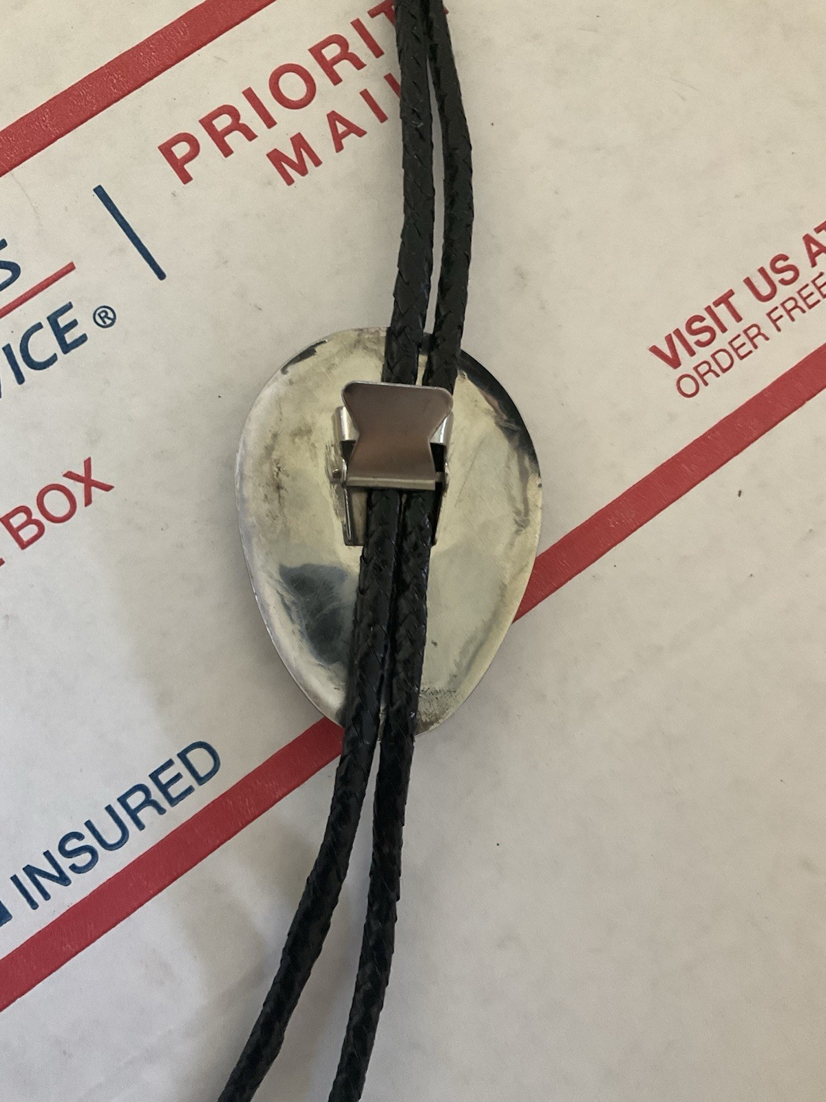 Black Silver Bolo Tie Adjustable Asymmetrical Wes… - image 2