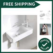 Mini Ceramic Basin | Wall Hung Mount | Rectangular Cloakroom Wash Sink | One ...