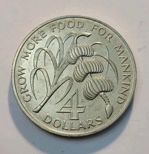 1970 Barbados 4 Dollars  F.A.O. Commemorative World  Coin