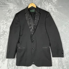 Lauren Ralph Lauren Mens Black Tuxedo Jacket 40L Wool Satin Lapel Super 120's