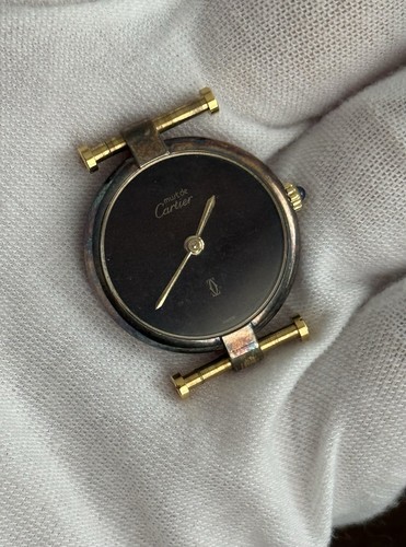 Vintage Cartier Vendome 925 Vermeil Quartz Watch Bordeaux Dial Rainbow Patina