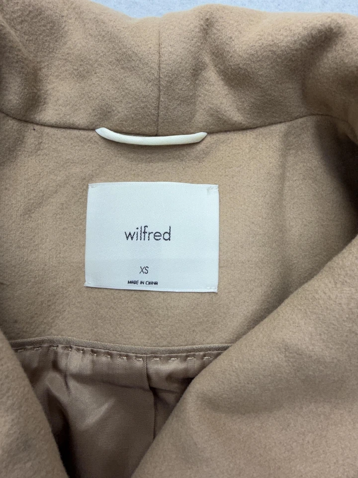 Wilfred Aritzia Coat Womens XS Camel Wool Cashmere Blend Hidden Button Pockets - Image 3 of 4