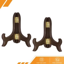 2pack 4" Easel Plate Holder Wooden Folding Display Stand Brown
