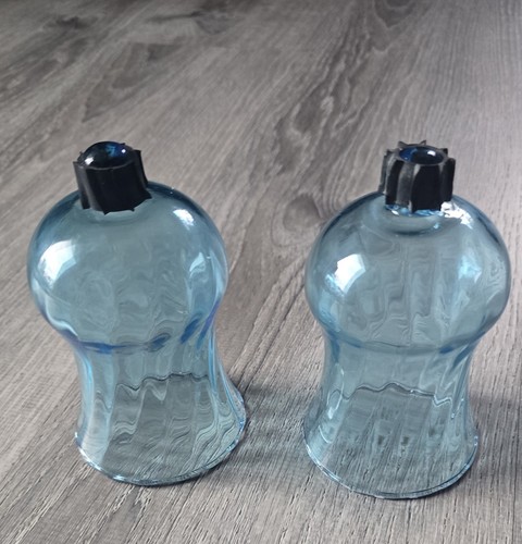 2 Vintage Blue Optic Swirl Glass Votive Sconce Cup Candle Holder Peg 5.5"  (B)