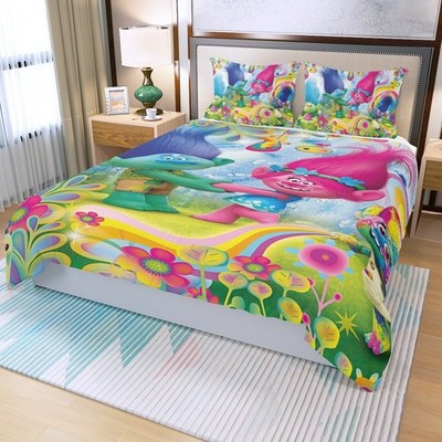 Happy DreamWorks Trolls Print Duvet Cover Set (3Pcs) Quilt Cover & Pillowcase
